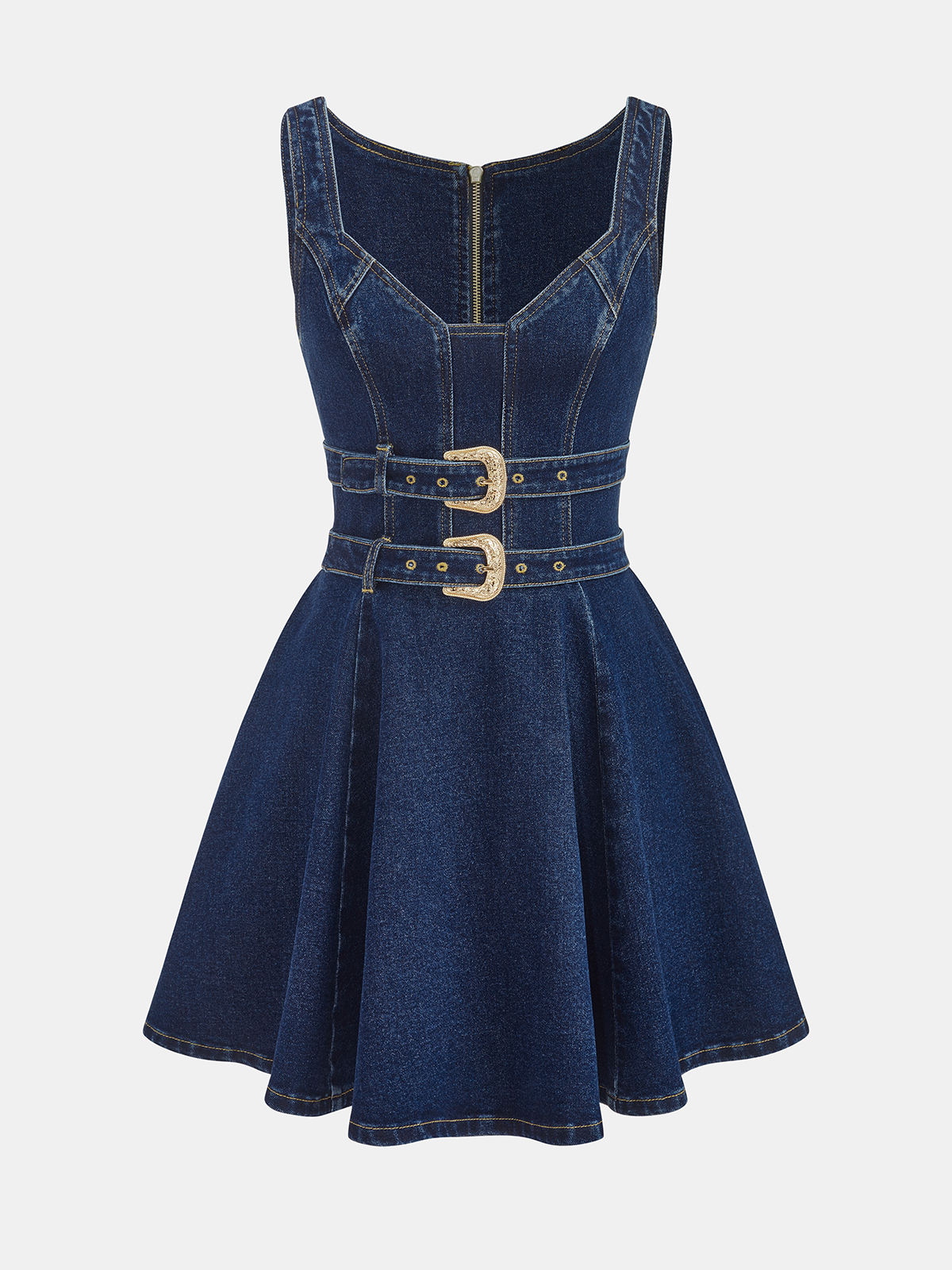 commense denim buckle dress Pocketed belted denim dress - Blue - XS
