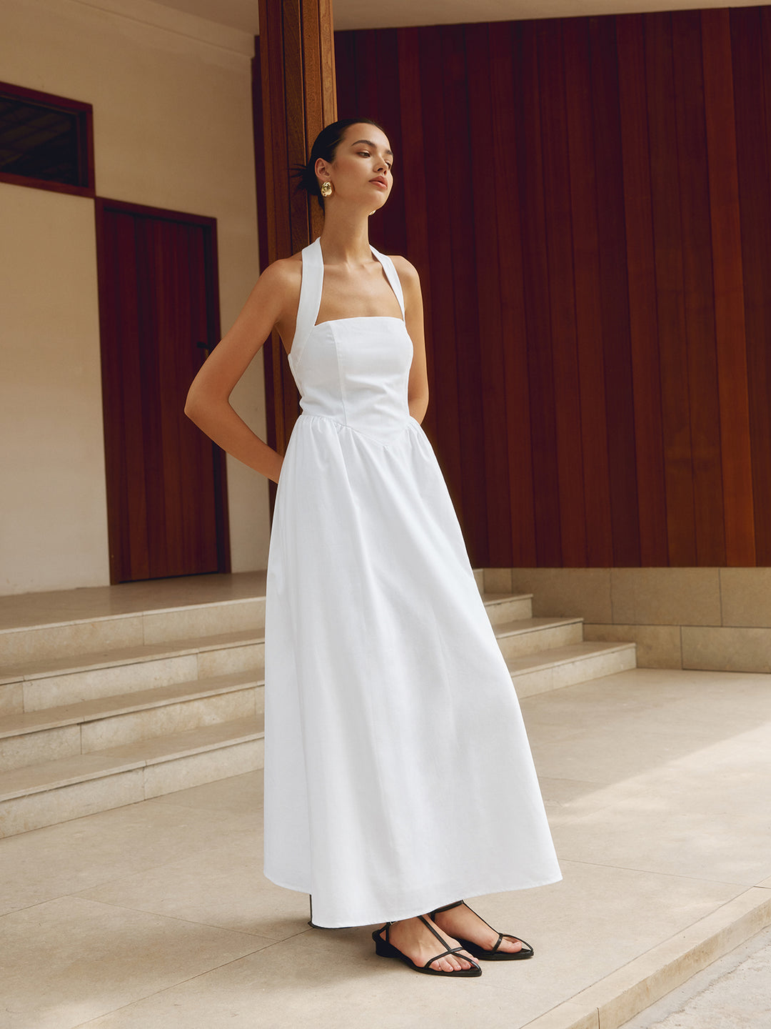 Cotton & Linen Halter A Line Long Dress | COMMENSE Cotton & Linen Halter A Line Long Dress | COMMENSE