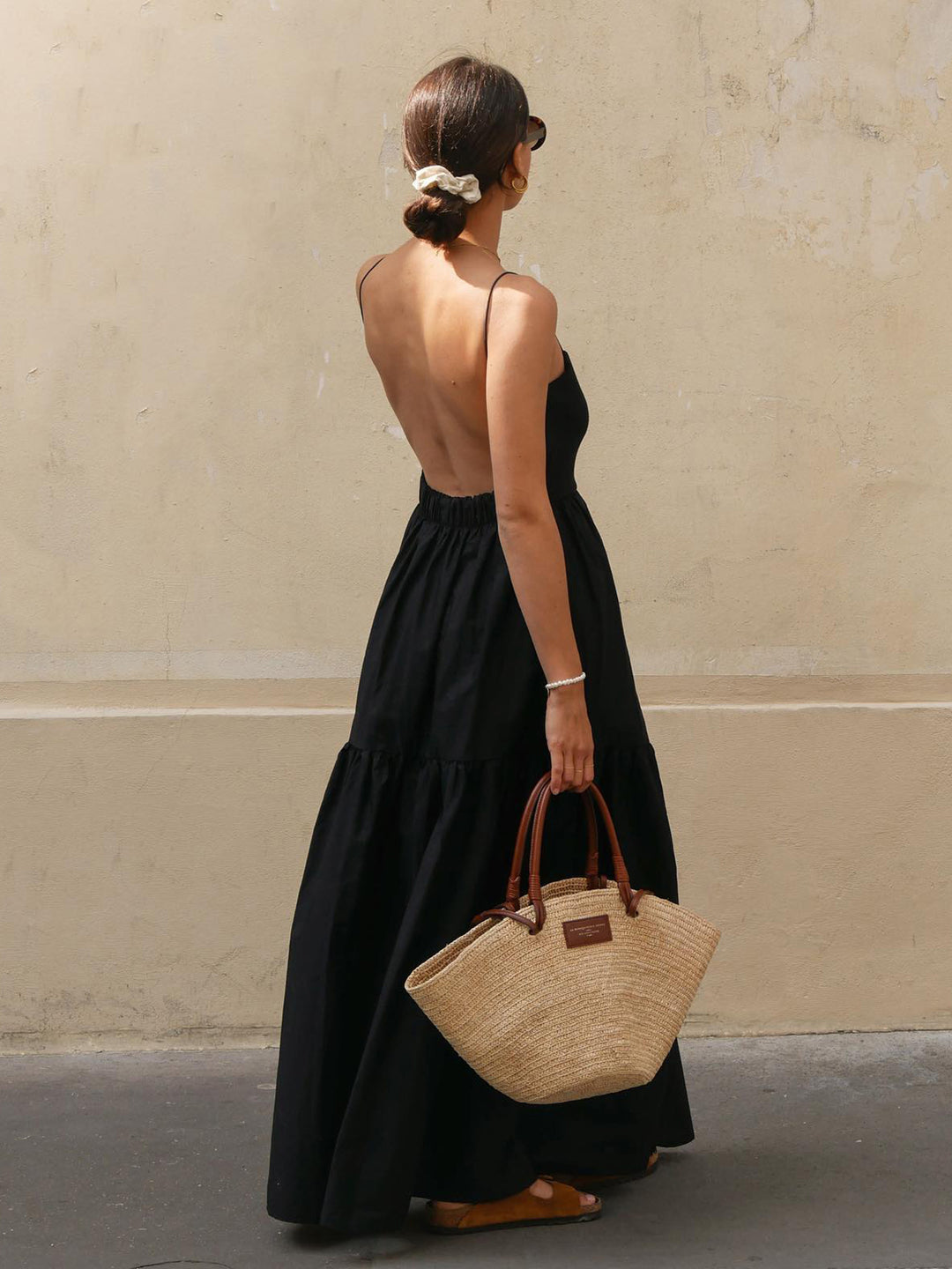 commense black dress Solid Backless Long Black accessories and royal Short Sleeve Neckline _label_Timeless Size:(FR)38