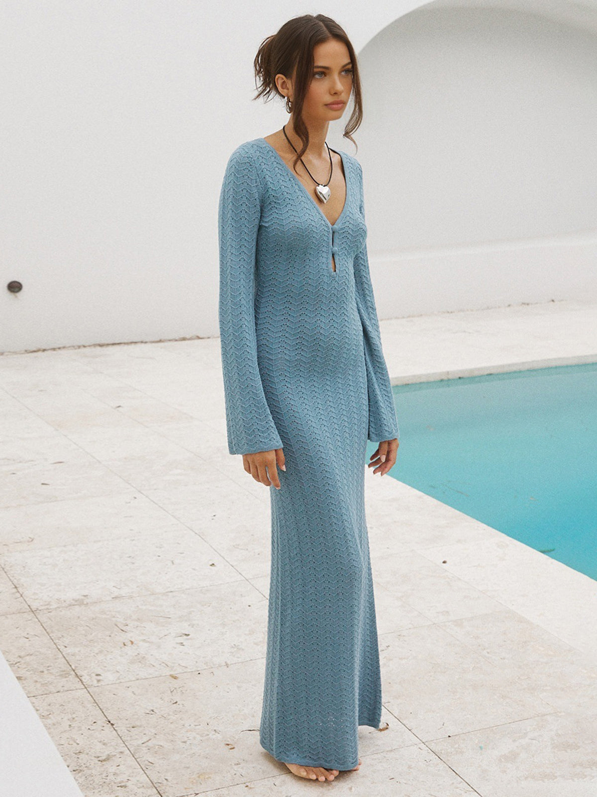 Eyelet Vacation Long Sweater Dress – COMMENSE