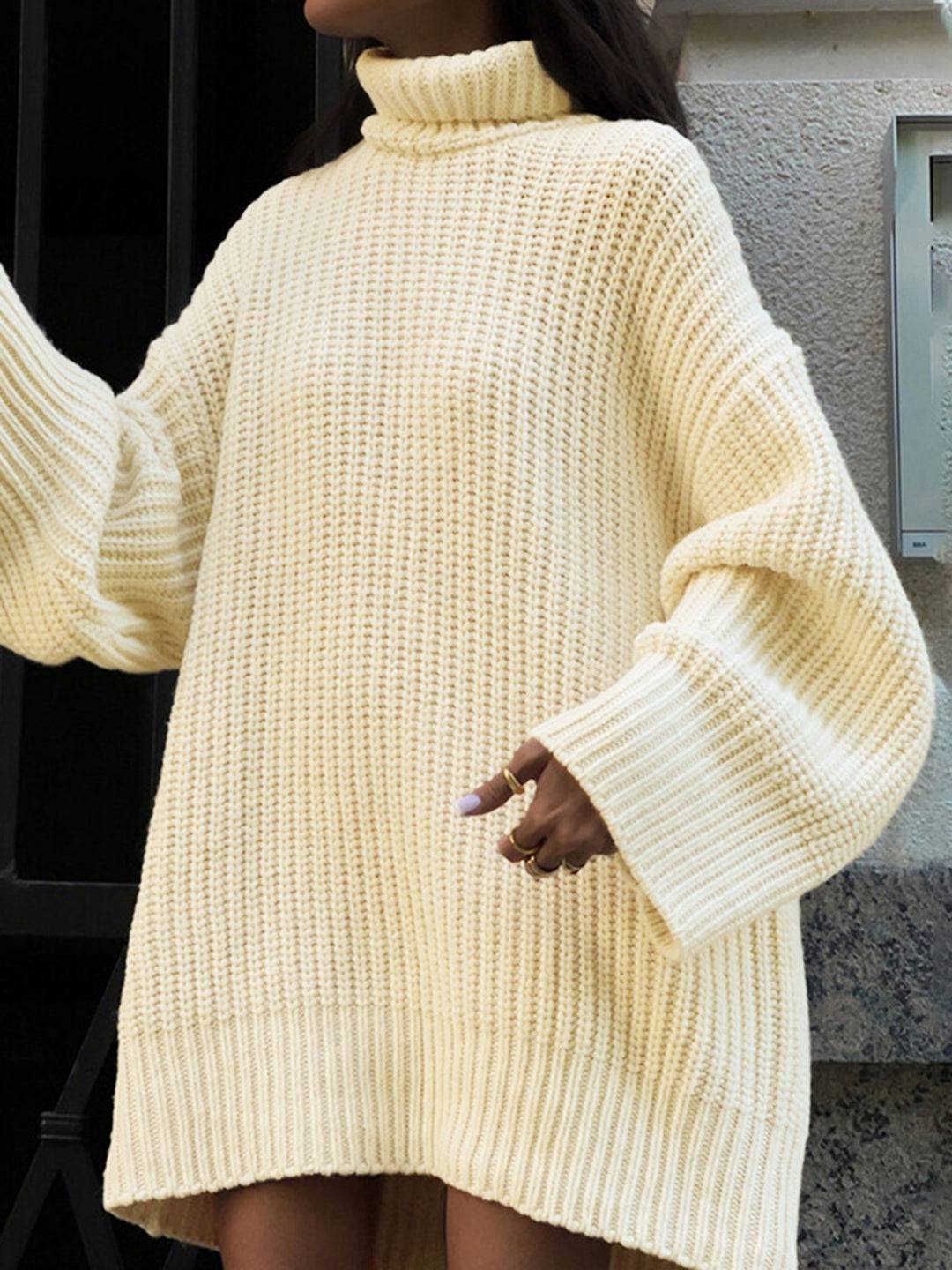 cream turtleneck dress Monique Cream Sweater Maxi Dress - XL Size - Women's Dresses main image 1