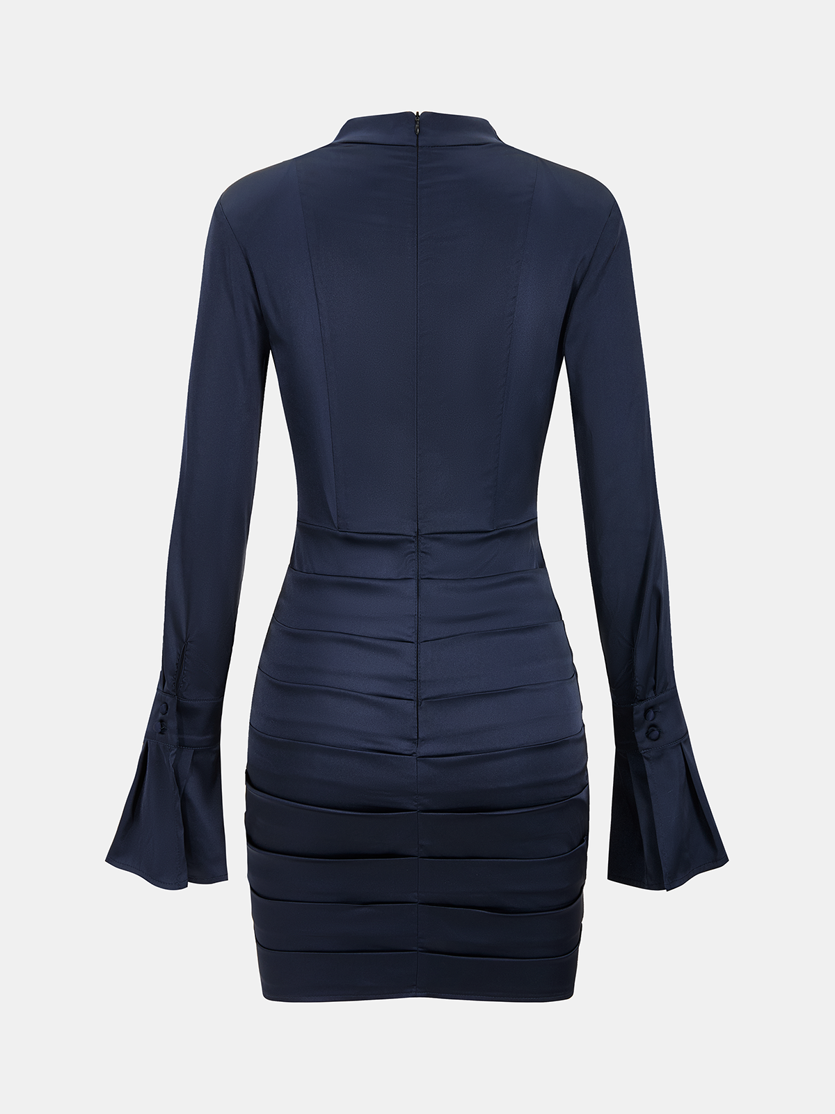 Flared Sleeve Satin Pleated Bodycon Mini Dress
